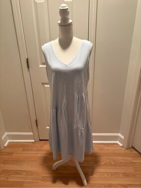 cut loose Pale Blue Sleeveless V-Neck Tiered Midi Dress